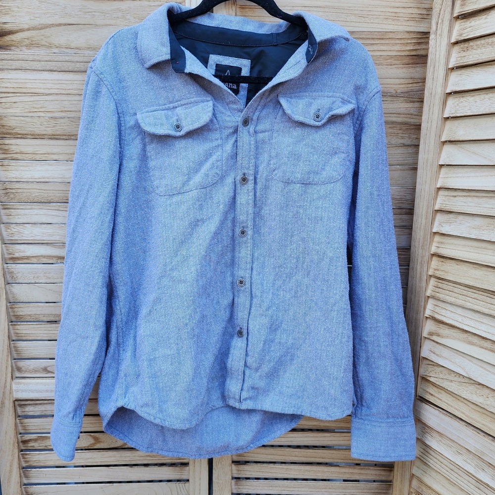 prAna Small Blue Herringbone Button Up Long Sleeve Shirt Regular Fit Fall Casual